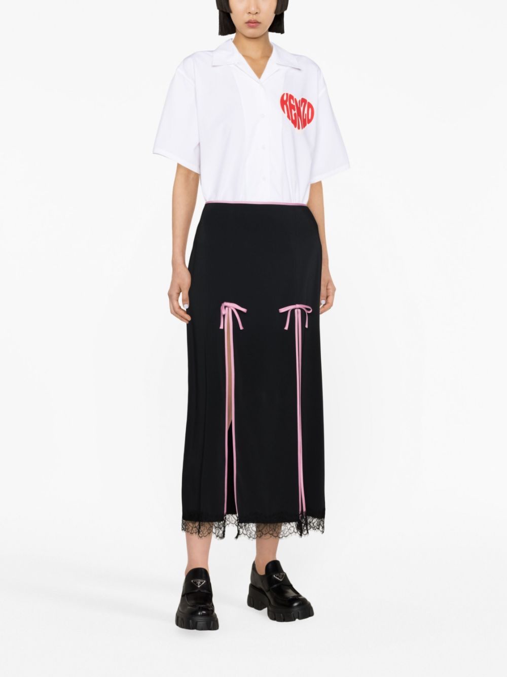 MOSCHINO JEANS high-waisted bow-detail midi skirt - Zwart