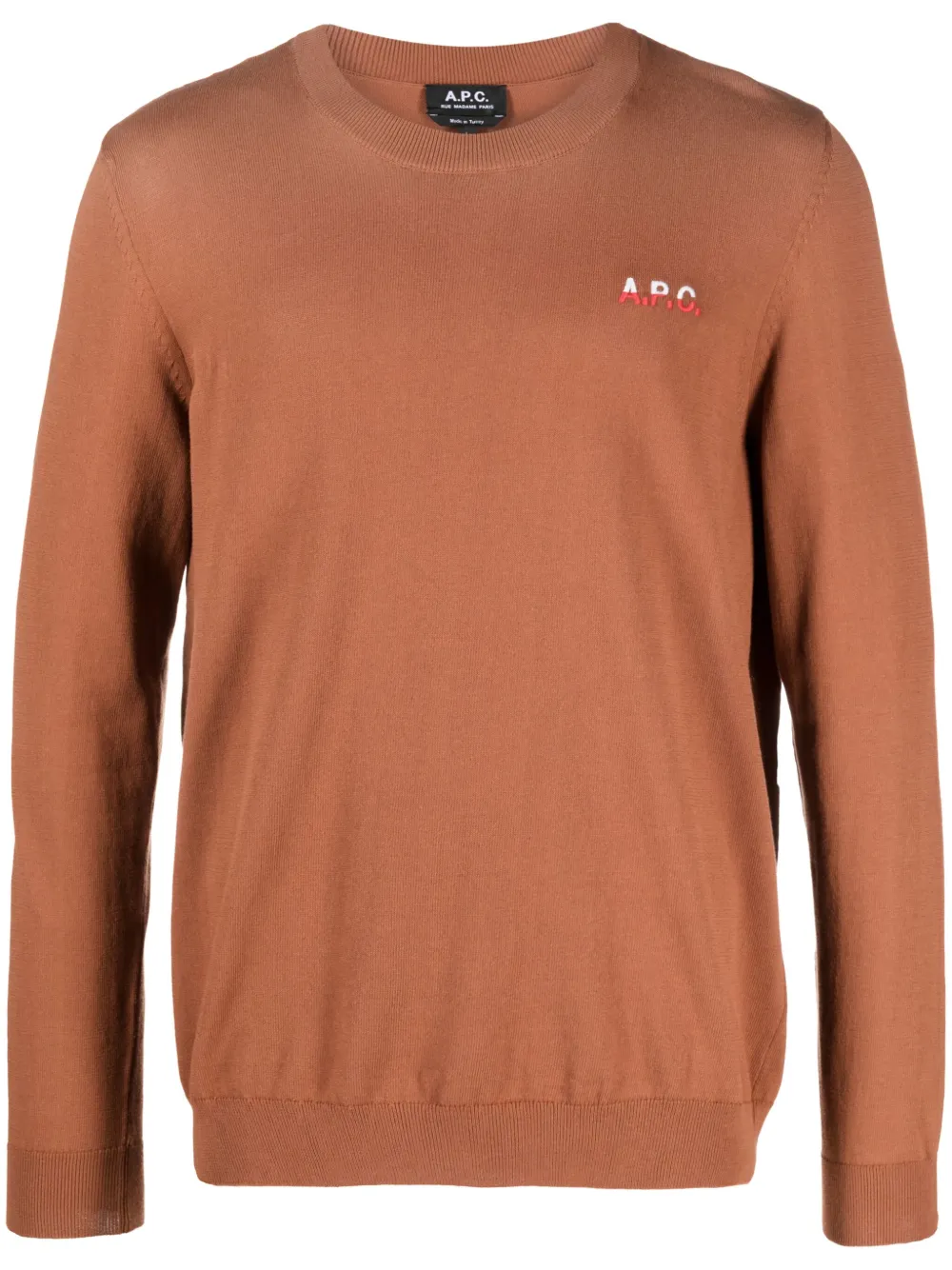 A.P.C. logo-embroidered fine-knit jumper | Brown | Image 1