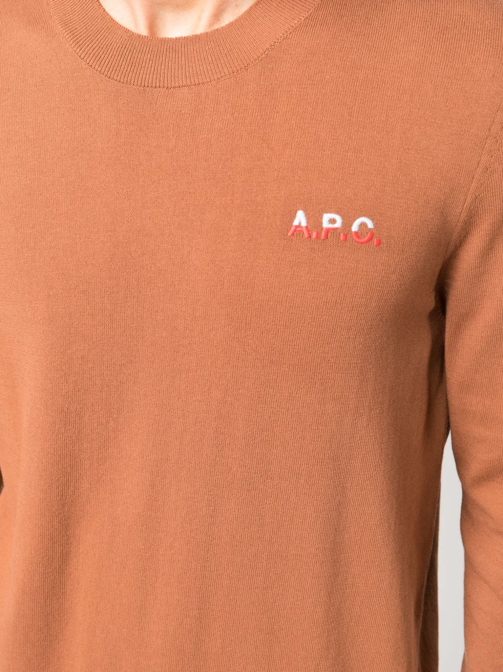 Apc Logo-embroidered Fine-knit Jumper In Brown