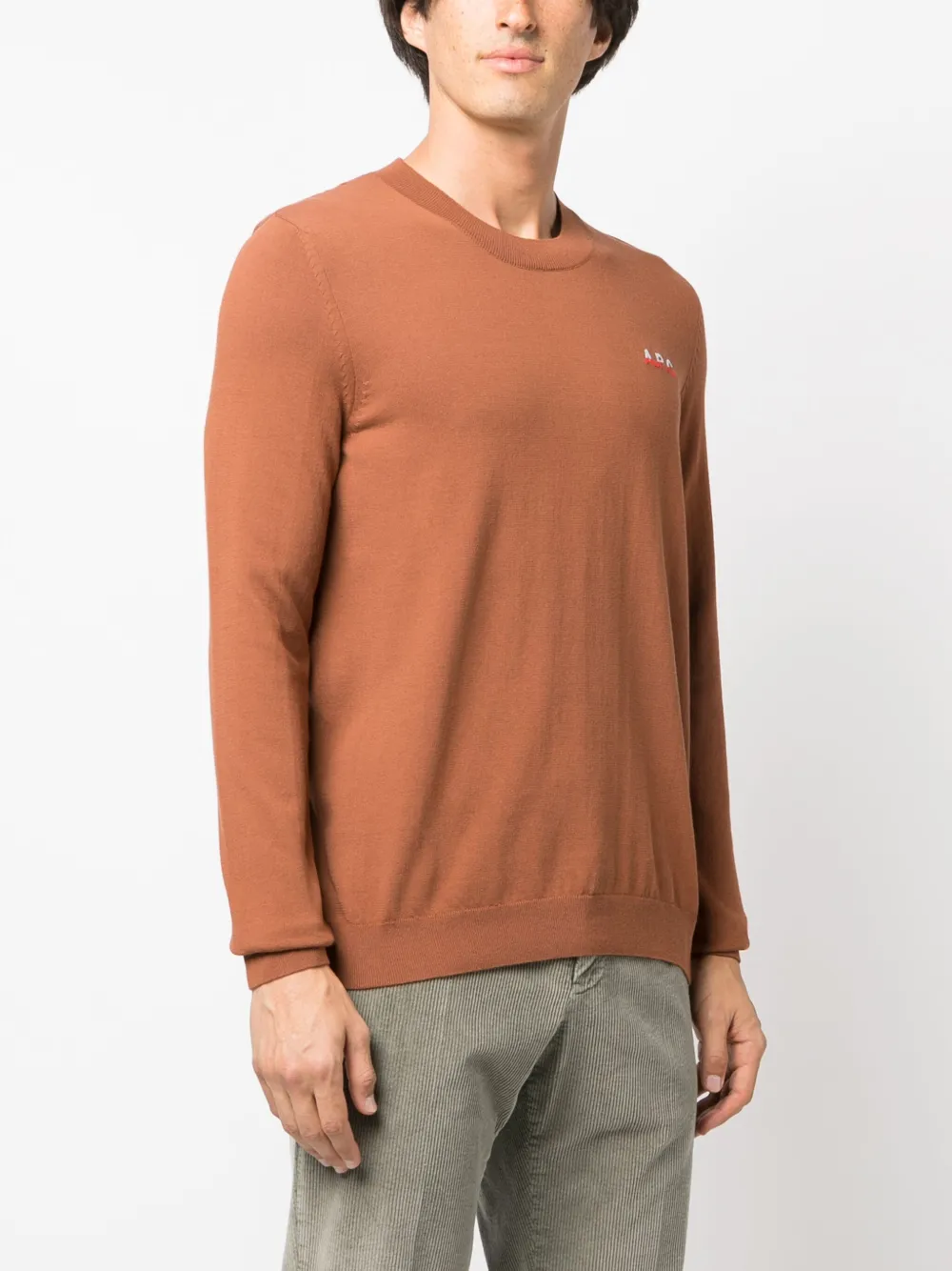 Apc Logo-embroidered Fine-knit Jumper In Brown