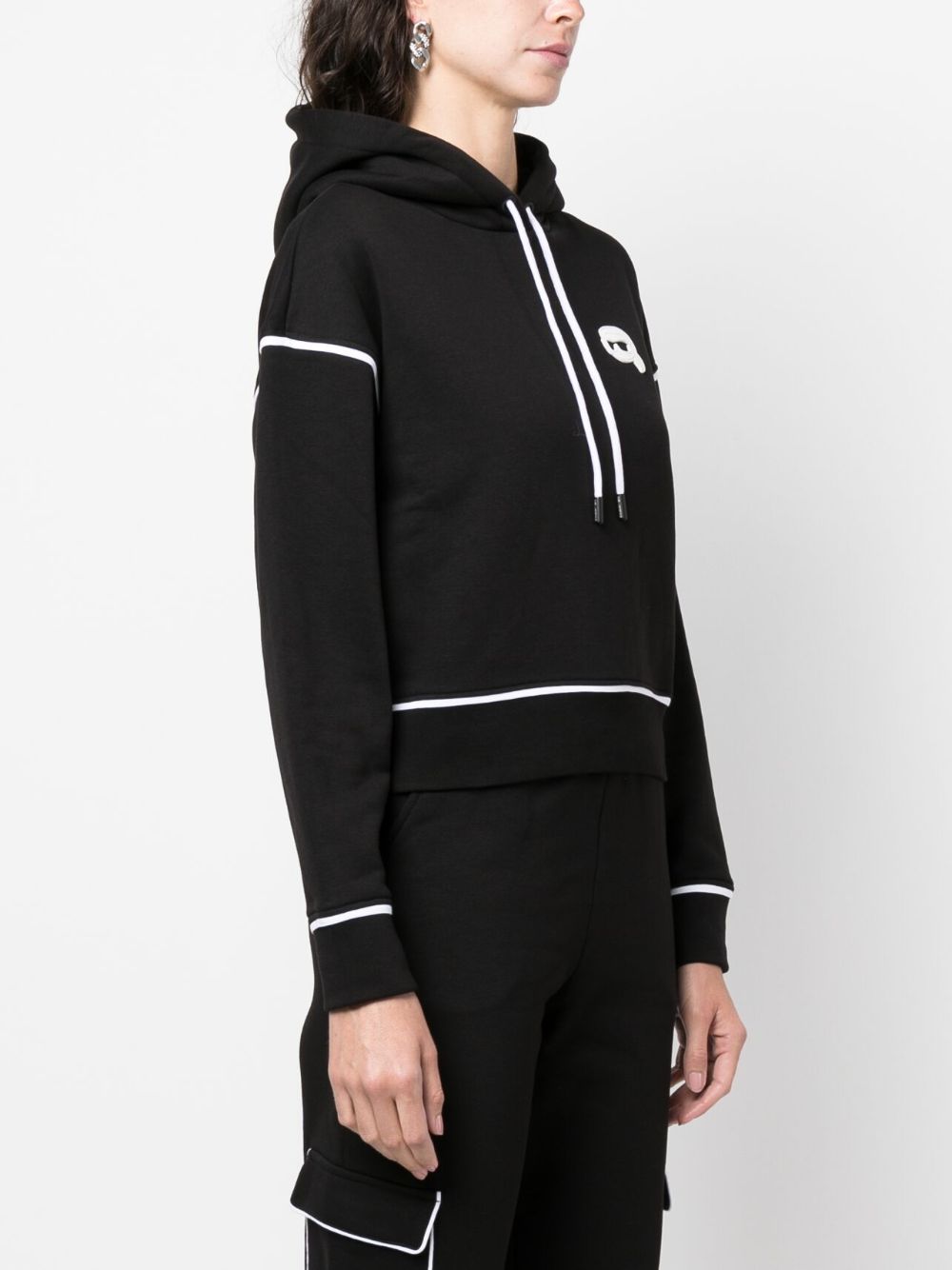 Shop Karl Lagerfeld Logo-patch Drawstring Hoodie In Black