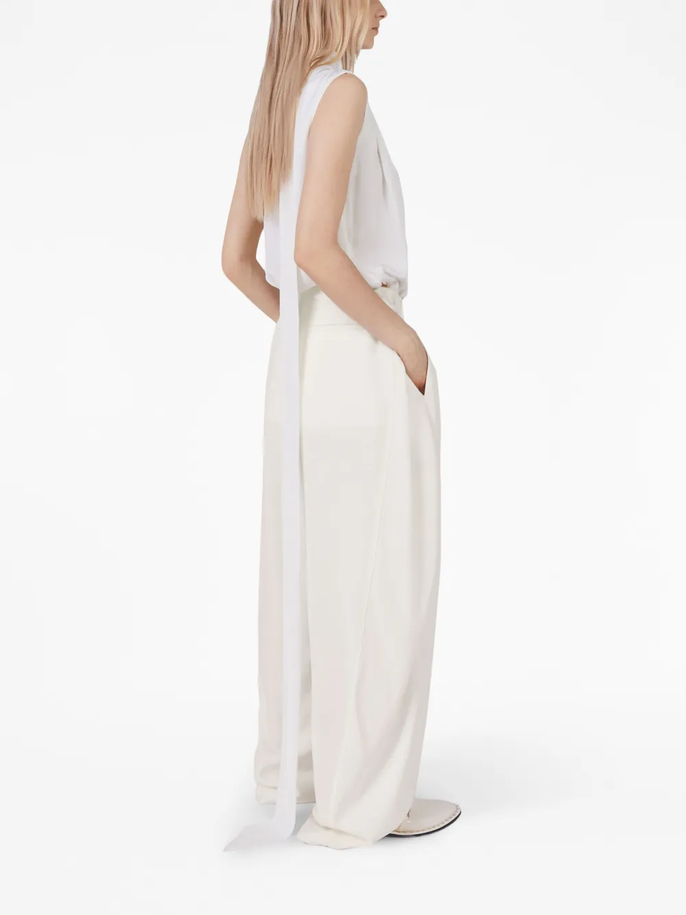 Shop Stella Mccartney Pleated Wide-leg Wool Trousers In Neutrals