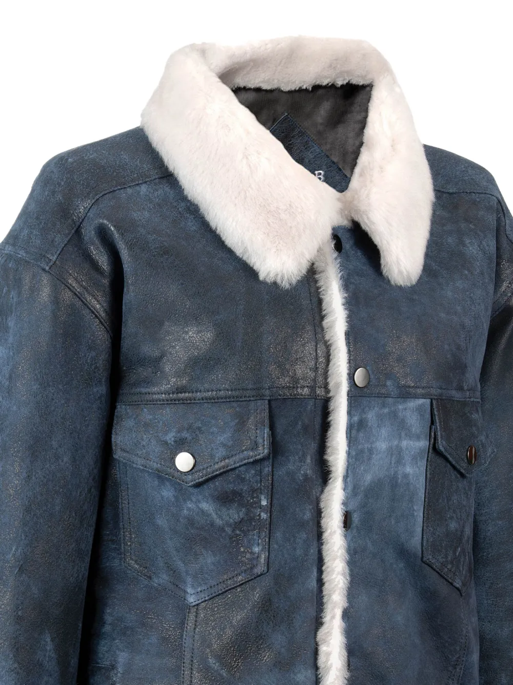 DANCASSAB Giulia leren jack met lammy kraag Blauw