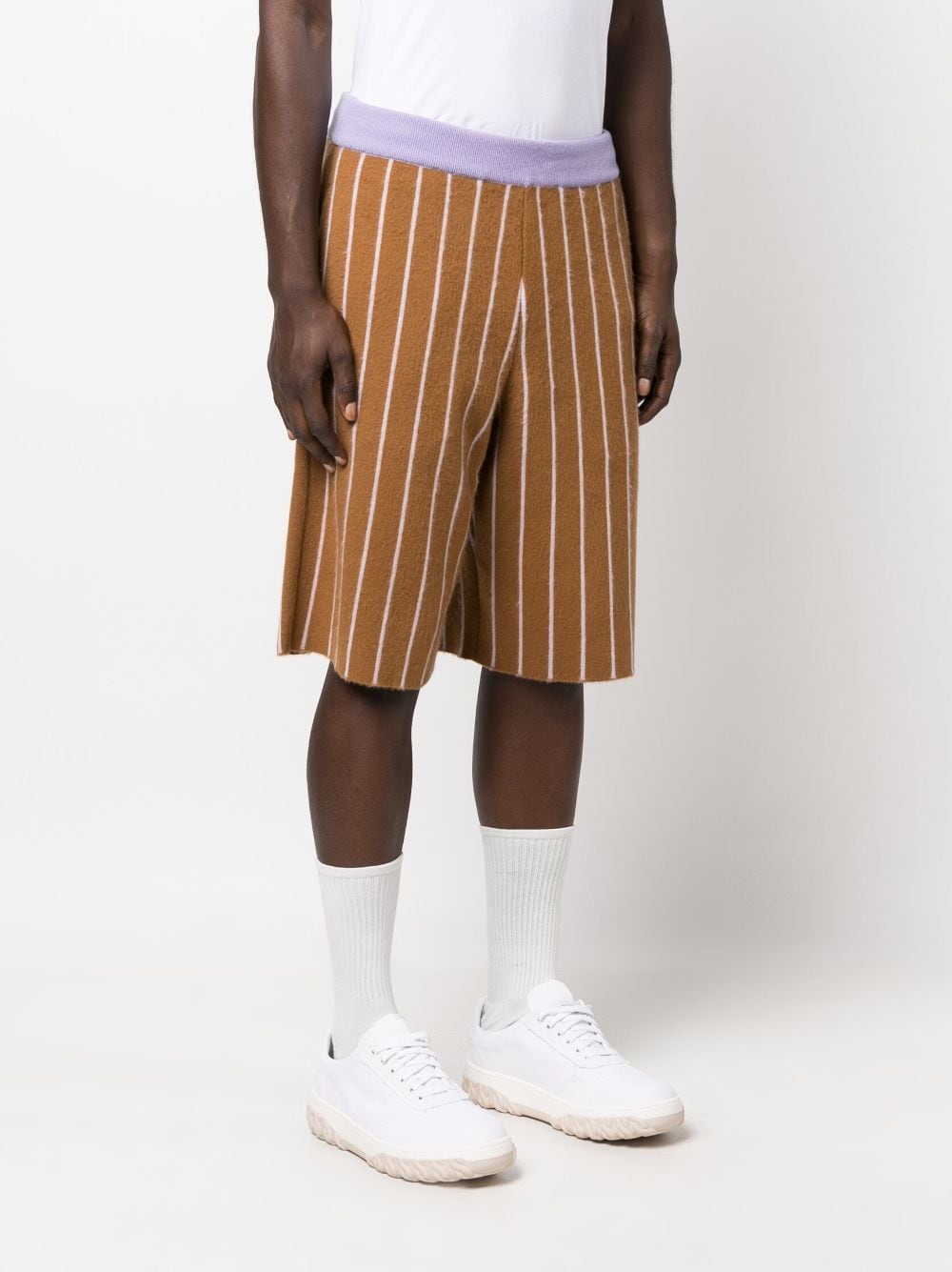 Shop Zegna Stripe-pattern Cashmere Shorts In Brown