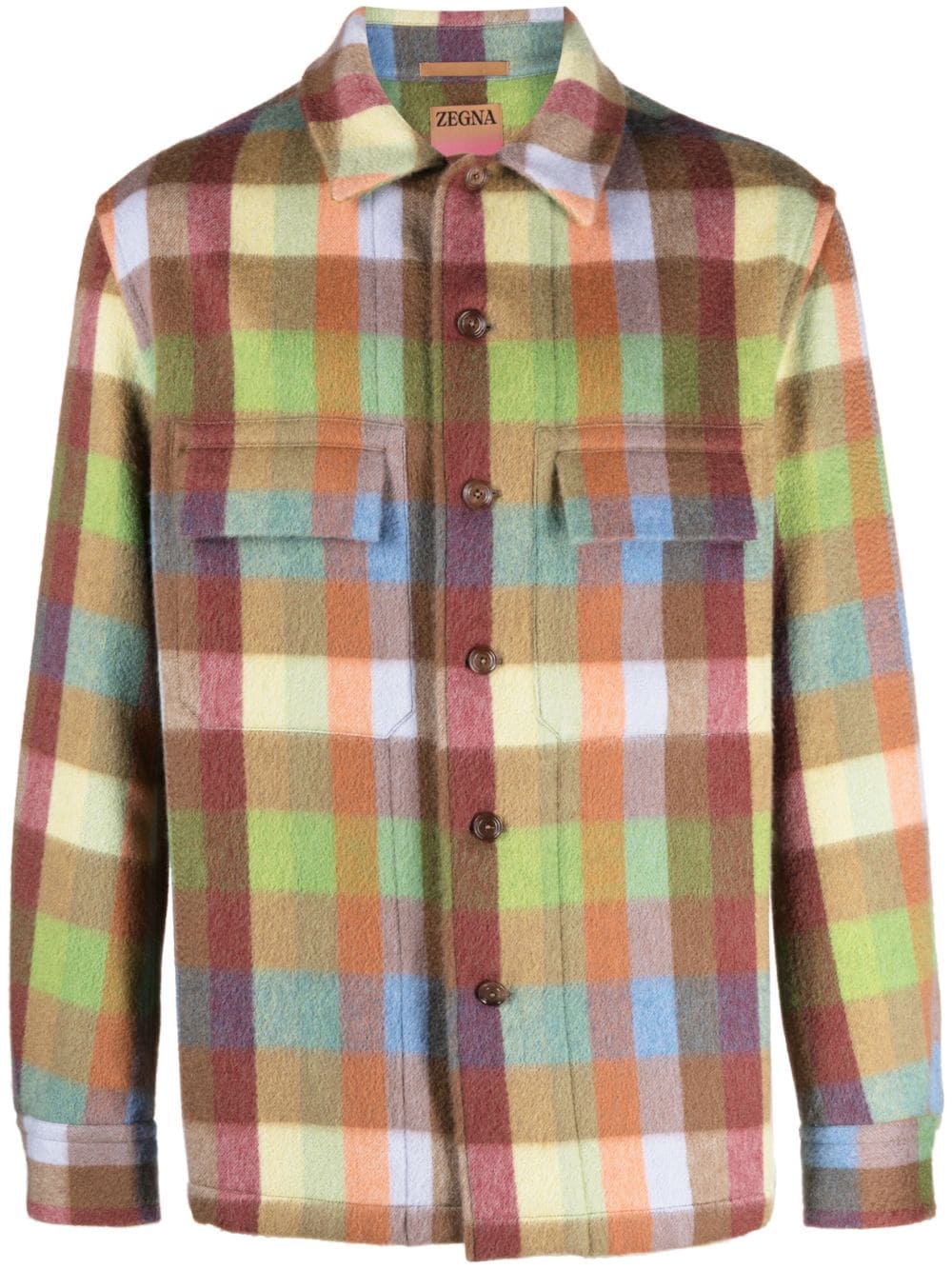 Zegna Plaid-check Pattern Cashmere Shirt Jacket In Brown