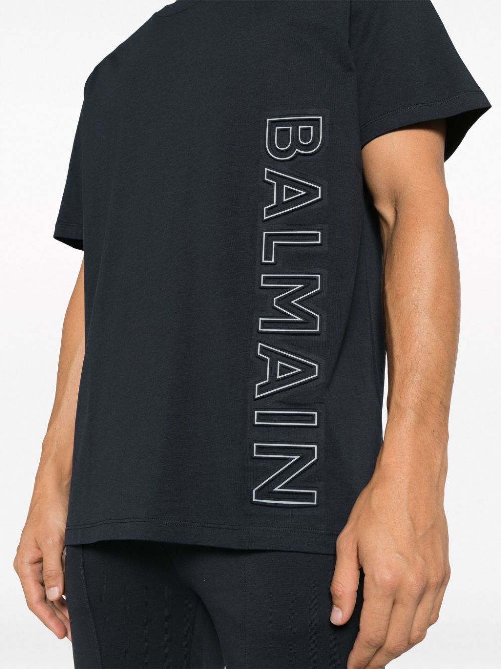 Shop Balmain Logo-embossed Cotton T-shirt In Blue