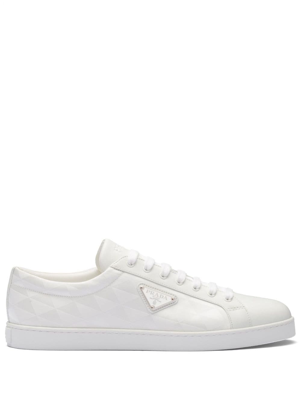 Shop Prada Triangle-logo Lace-up Sneakers In White