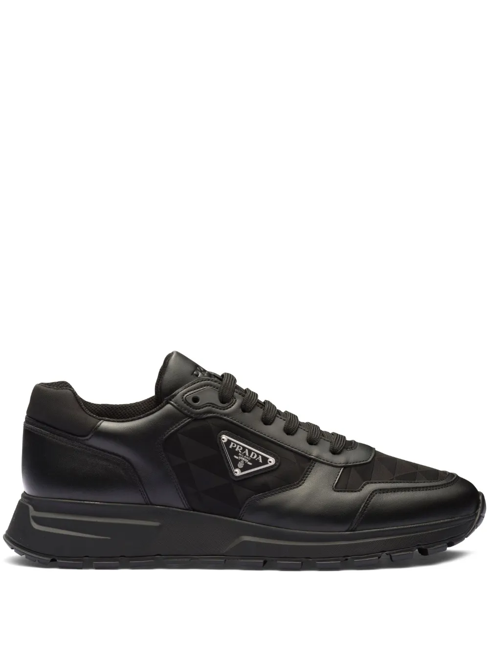 Prada Logo-jacquard Leather Sneakers In Black