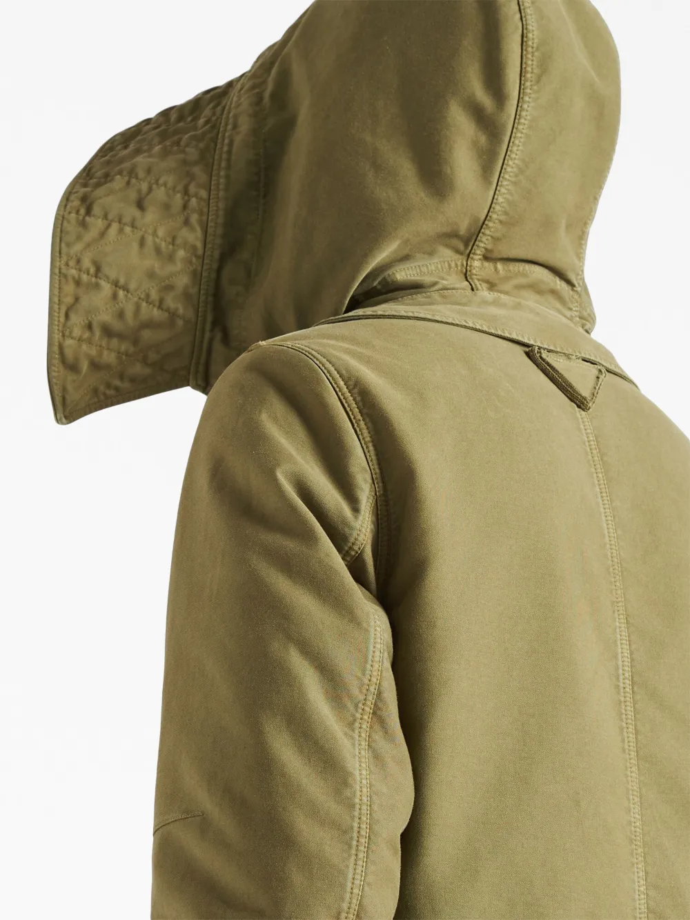 Shop Prada Hooded Long Parka Coat In Green