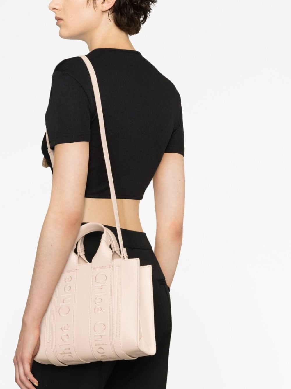 Shop Chloé Small Woody Leather Tote Bag In Pink