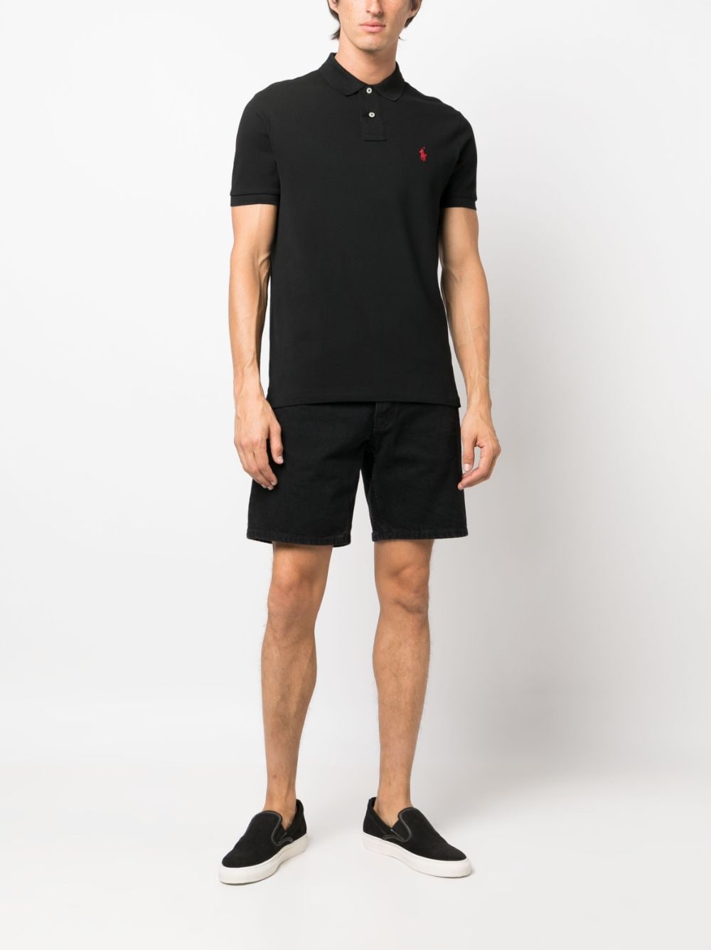 Shop Polo Ralph Lauren Polo Pony-embroidered Cotton Polo Shirt In Black