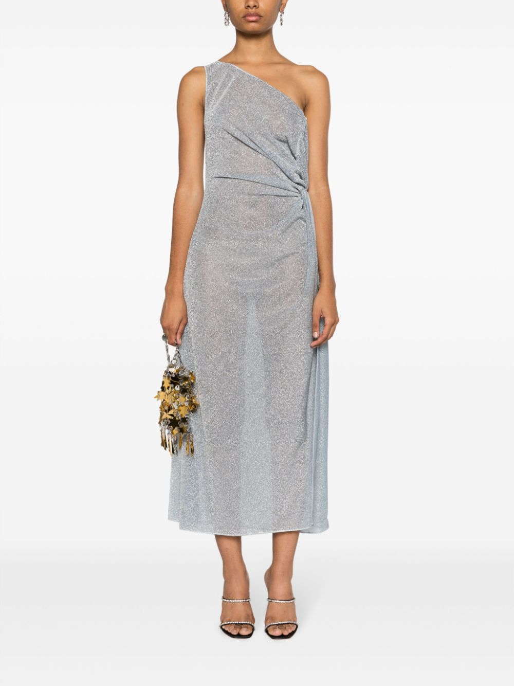 Shop Oseree Lumière One-shoulder Midi Dress In Grey