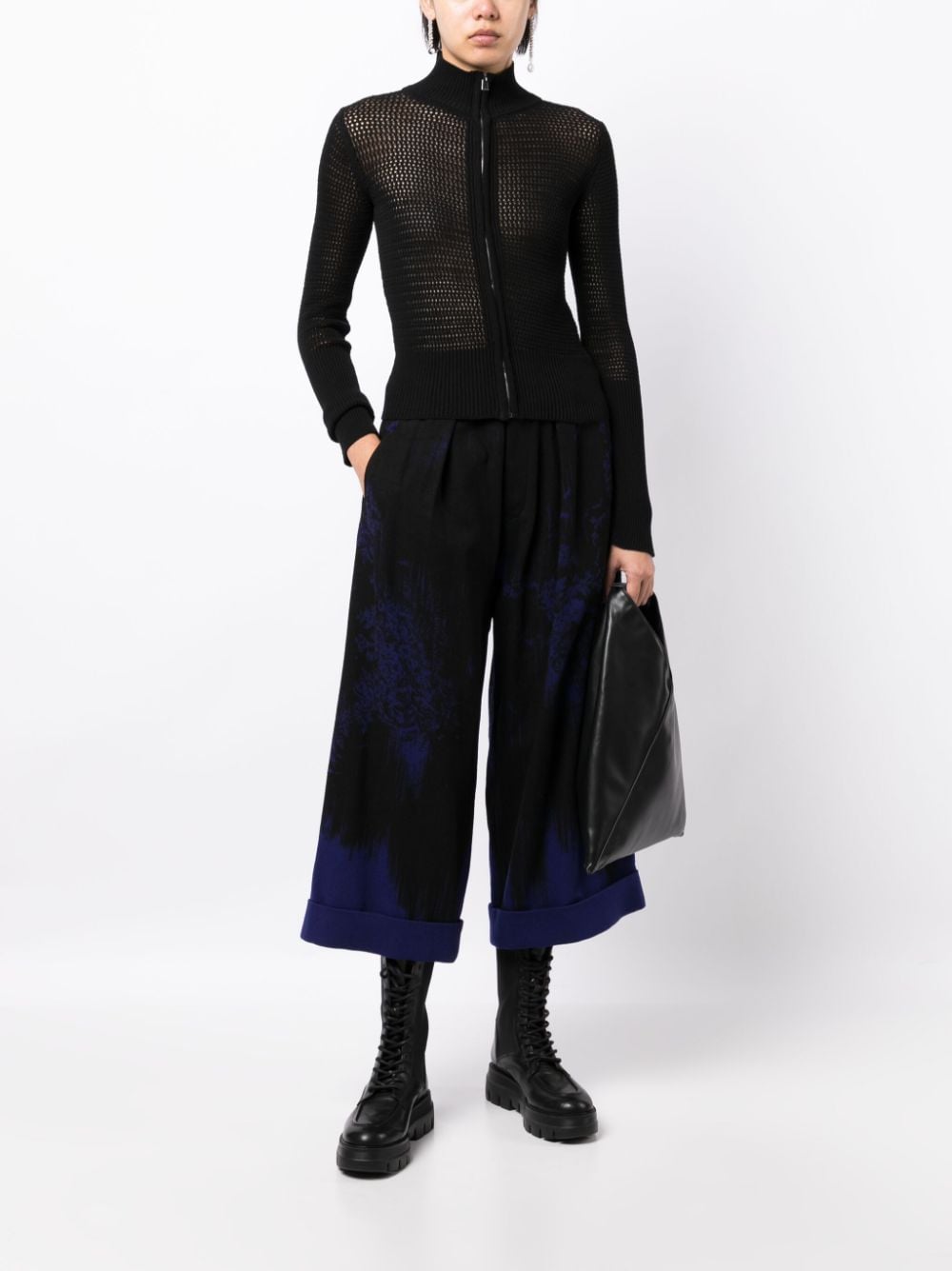 Y's Inkjet-print knitted cropped trousers - Zwart