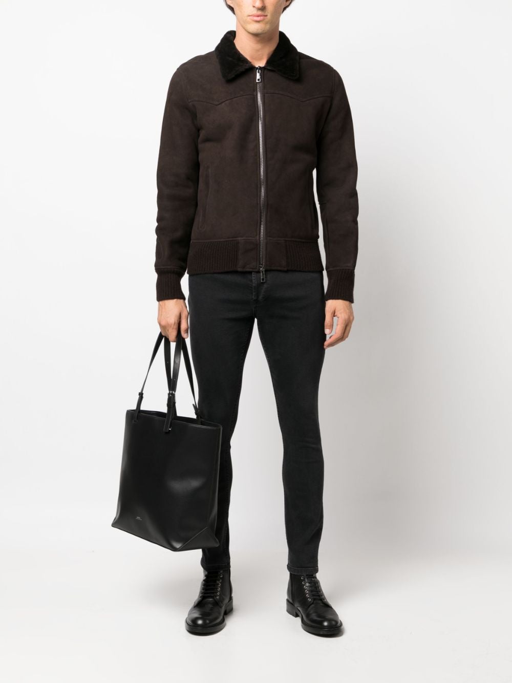 Giorgio Brato zip-up sheepskin bomber jacket - Bruin