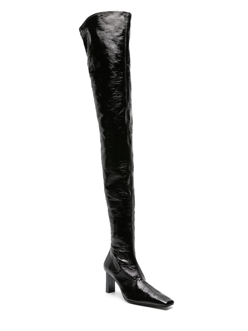 Shop Courrèges 85mm High-shine Thigh-length Boots In Black