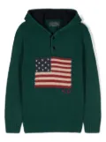 POLO RALPH LAUREN KIDS flag-embroidered knitted hoodie - Green