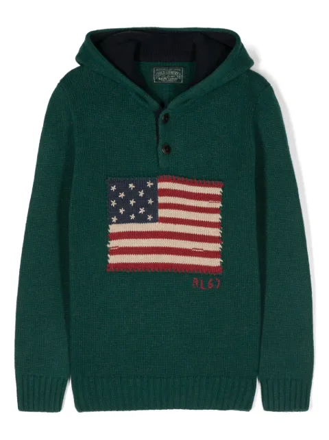 POLO RALPH LAUREN KIDS flag-embroidered knitted hoodie