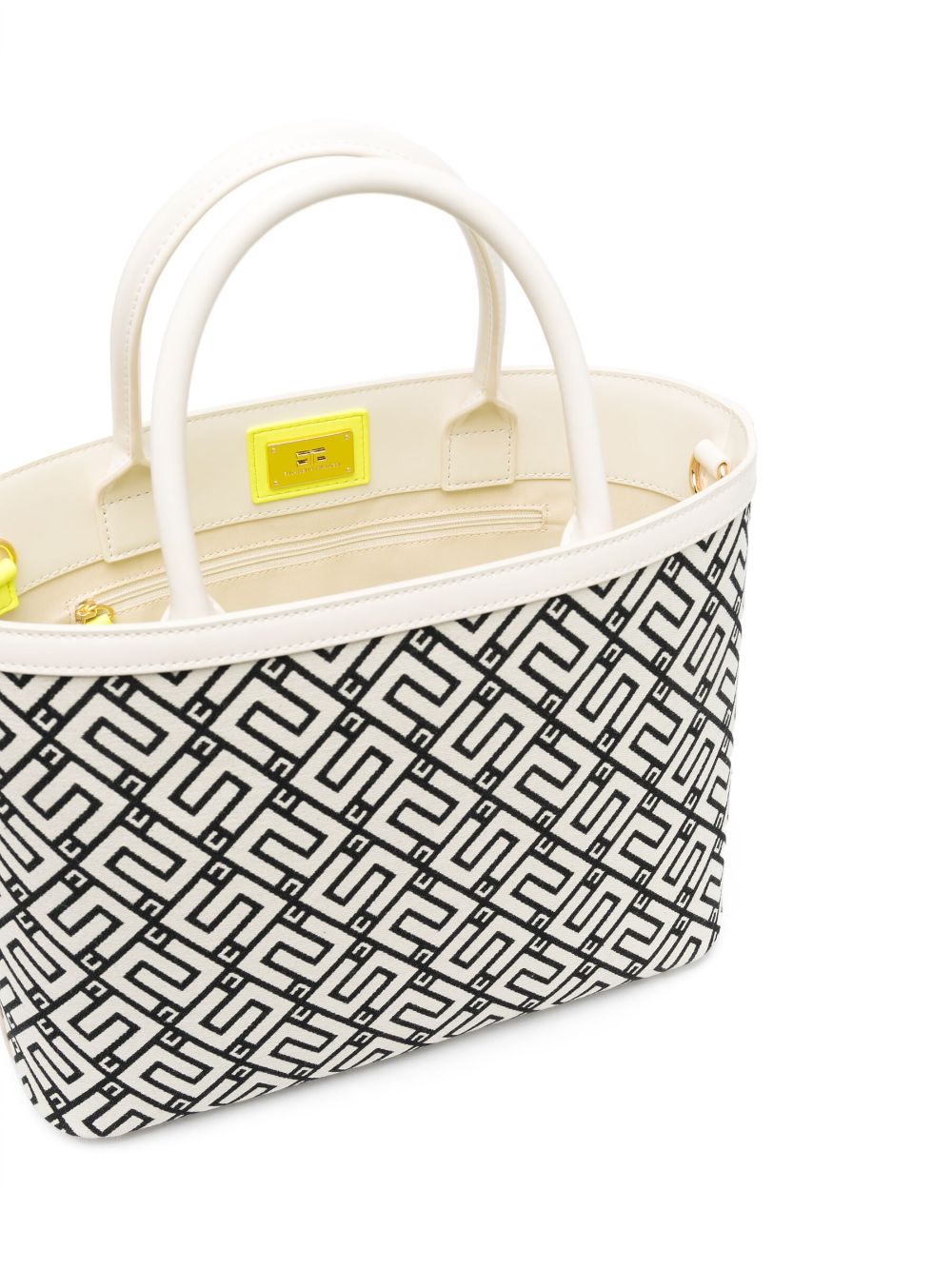 Shop Elisabetta Franchi Monogram-pattern Logo-patch Tote Bag In Neutrals