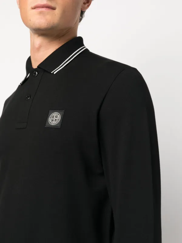 Stone island long hot sale sleeve polo black