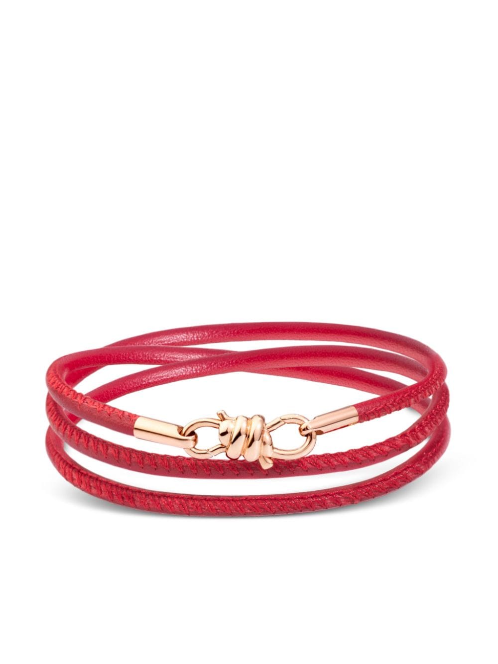 Dodo 9kt Rose Gold Nodo Leather Bracelet In Red