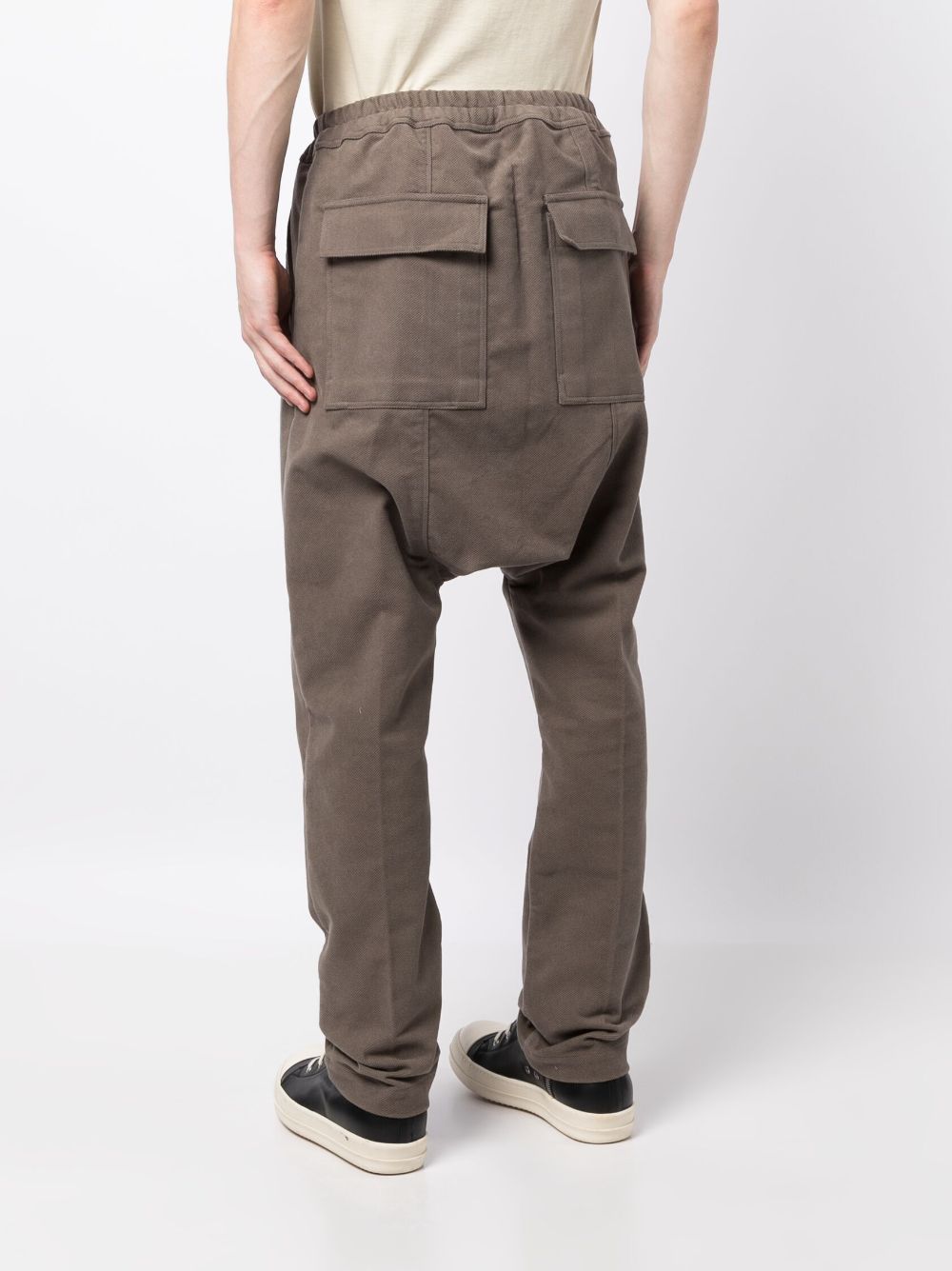 Shop Rick Owens Drop-crotch Drawstring Cotton Trousers In Brown