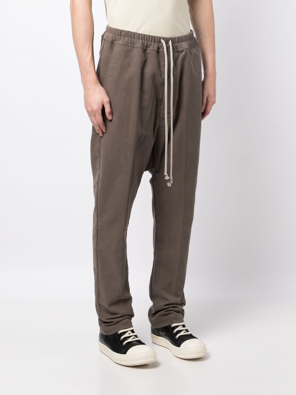 Shop Rick Owens Drop-crotch Drawstring Cotton Trousers In Brown