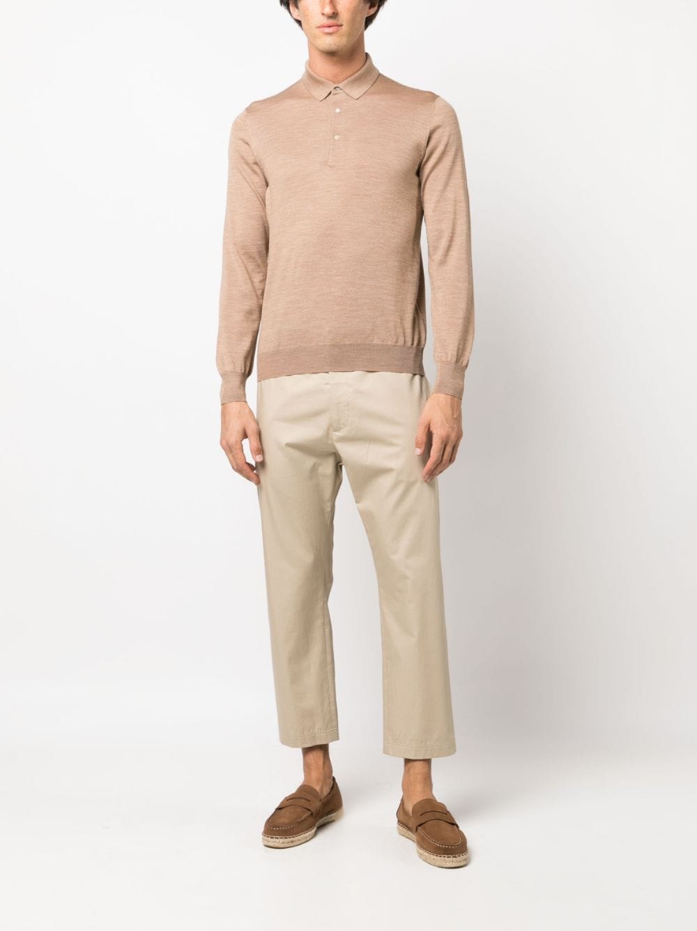 Shop Lardini Long-sleeved Wool Polo Shirt In Neutrals