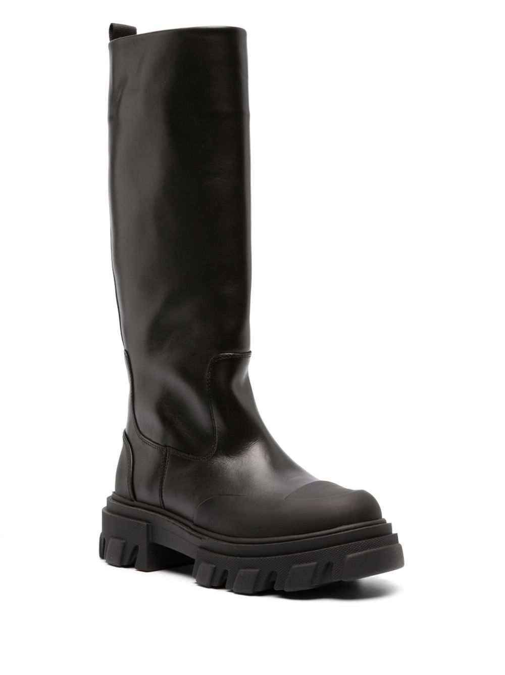 Shop Ganni Ruber Toecap Leather Boots In Black