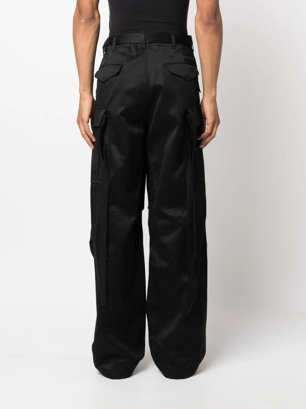 Shop Sacai Straight-leg Cargo-pocket Trousers In Black