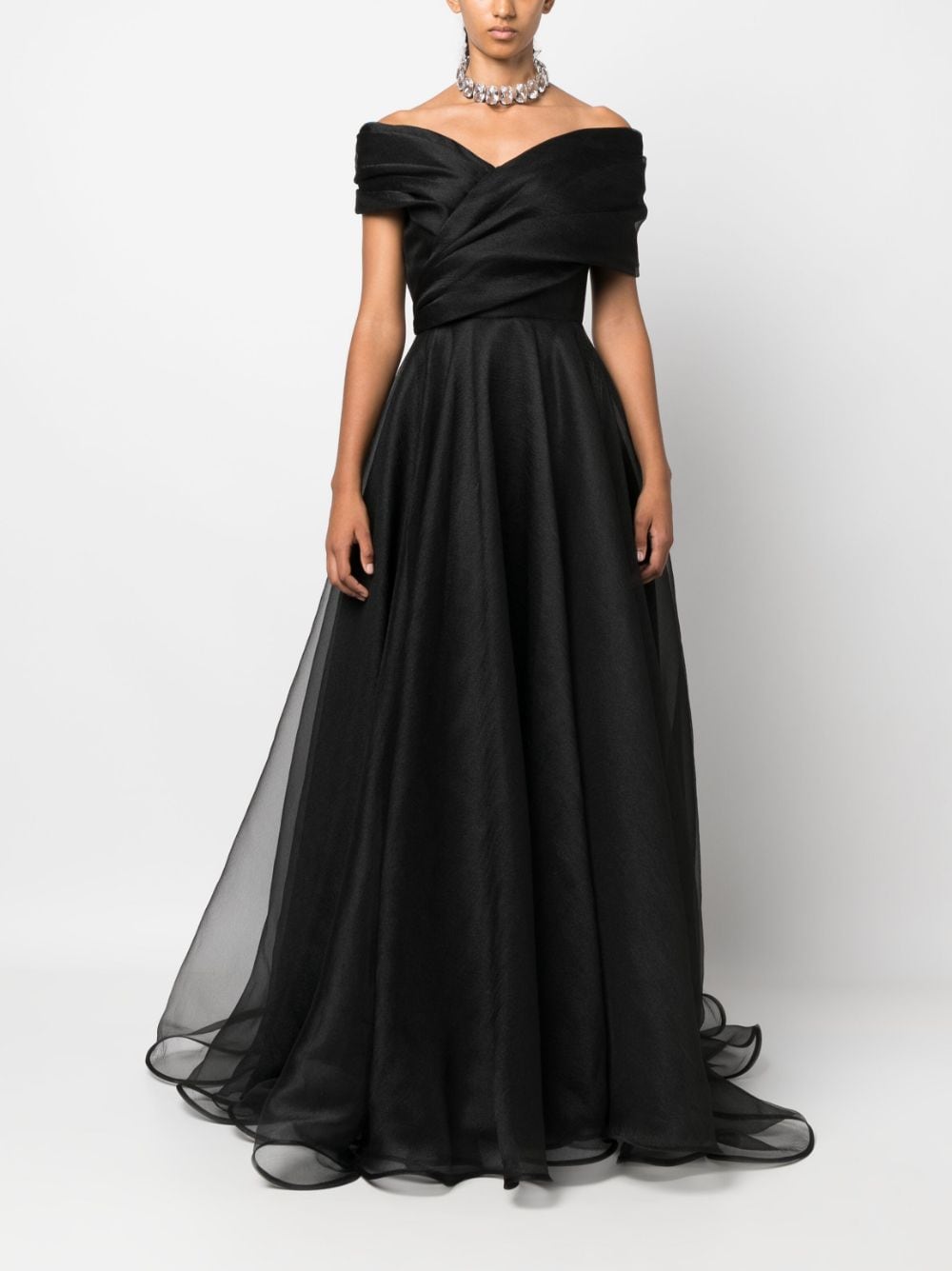 Shop Ana Radu V-neck Ruched Maxi Dress In Black