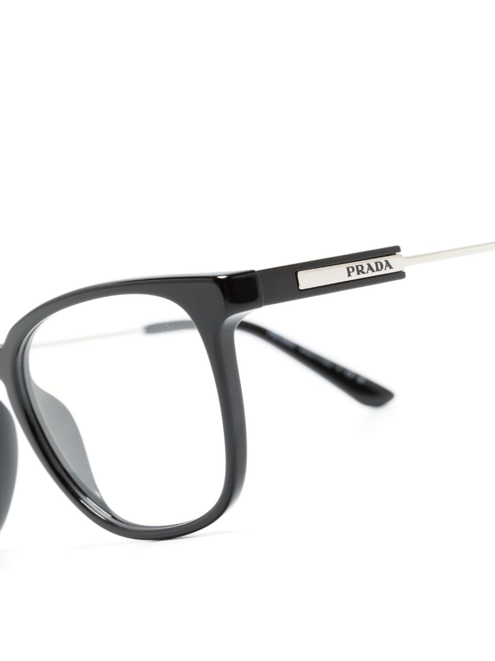 Shop Prada Logo-engraved Square-frame Glasses In Black