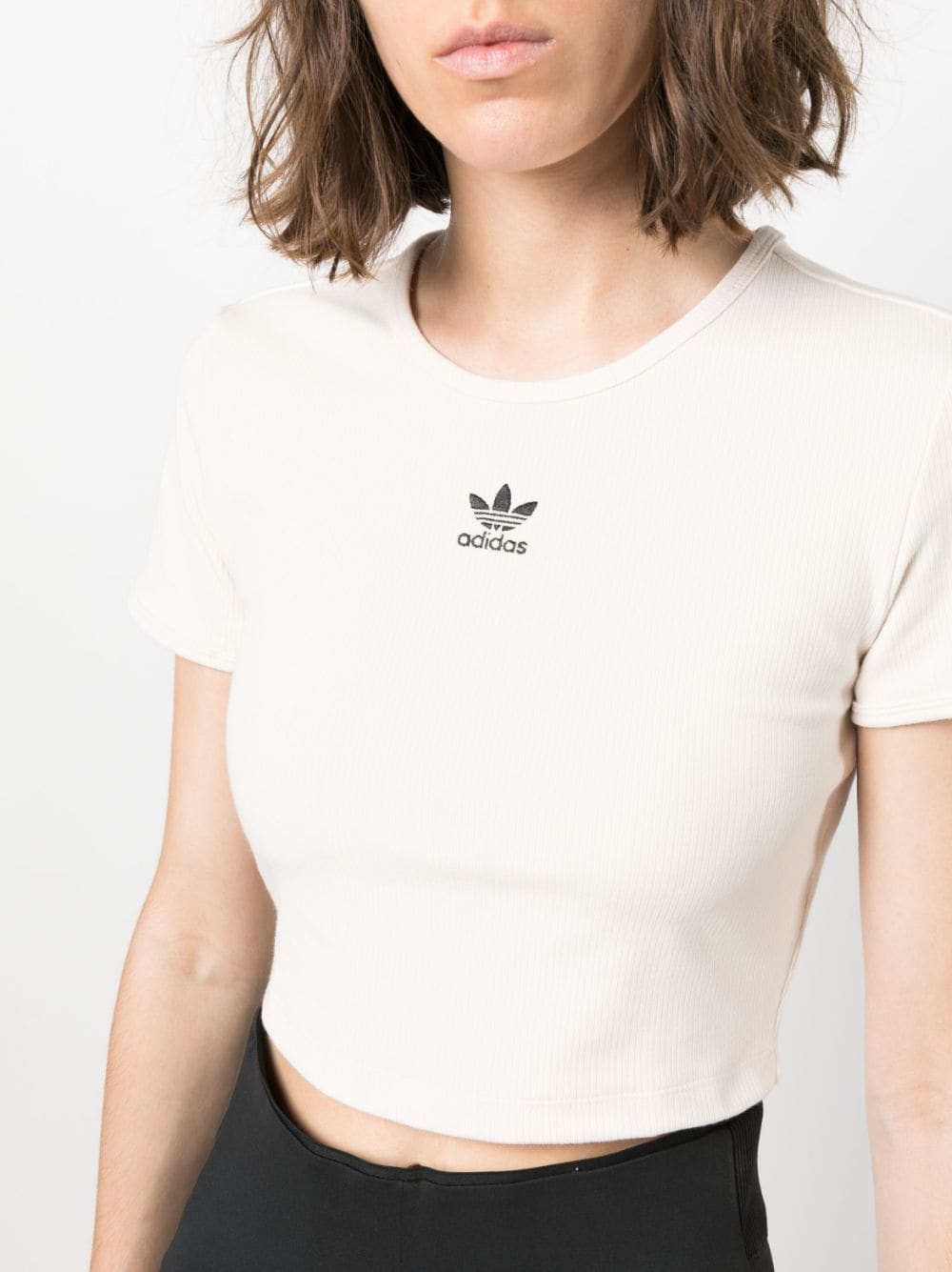 Shop Adidas Originals Trefoil-embroidered Cropped Top In White