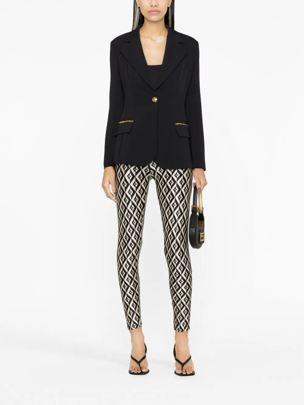 Shop Elisabetta Franchi Chain-embellished Crepe Blazer In Black