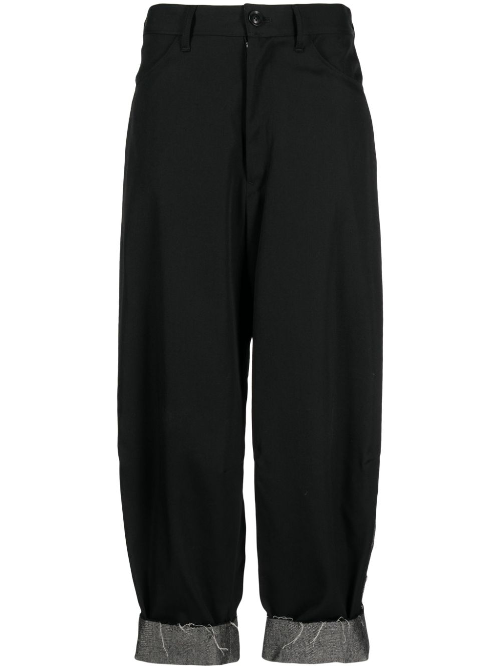 Shop Y's Stripe-detail Wool Tapered Trousers In Black