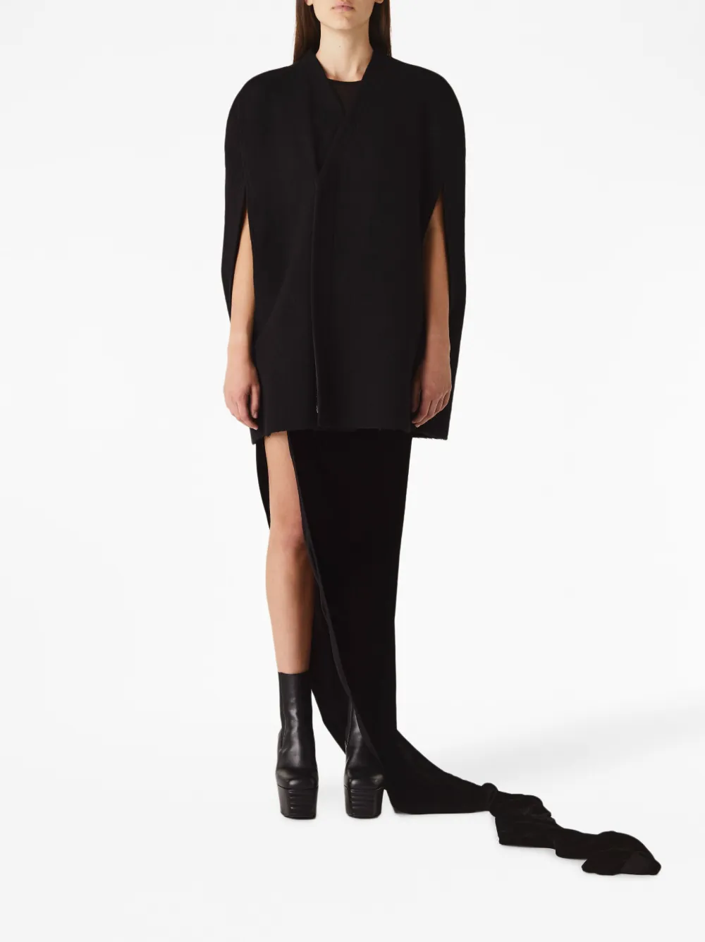 Rick Owens slit-sleeve wool cape - Zwart