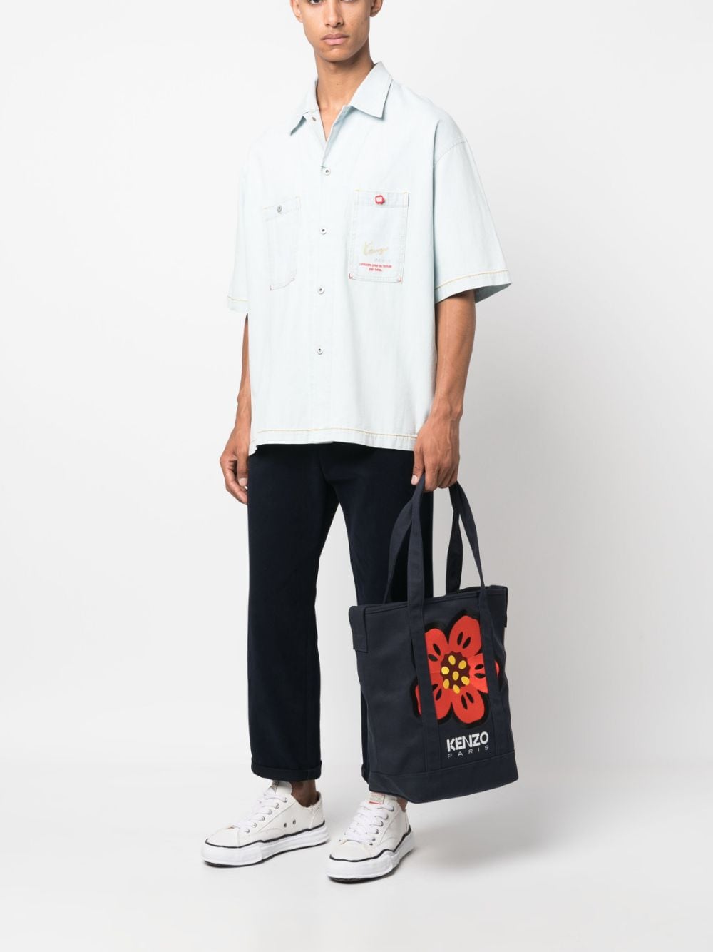 Shop Kenzo Logo-print Cotton Tote Bag In Blue