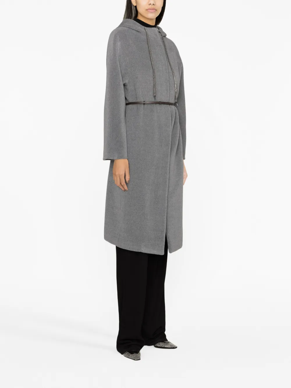 Shop Fabiana Filippi Drawstring-hood Belted Midi Coat In Grau