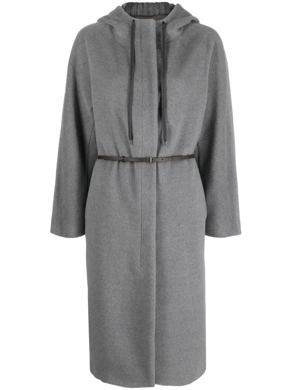 Shop Fabiana Filippi Drawstring-hood Belted Midi Coat In Grau