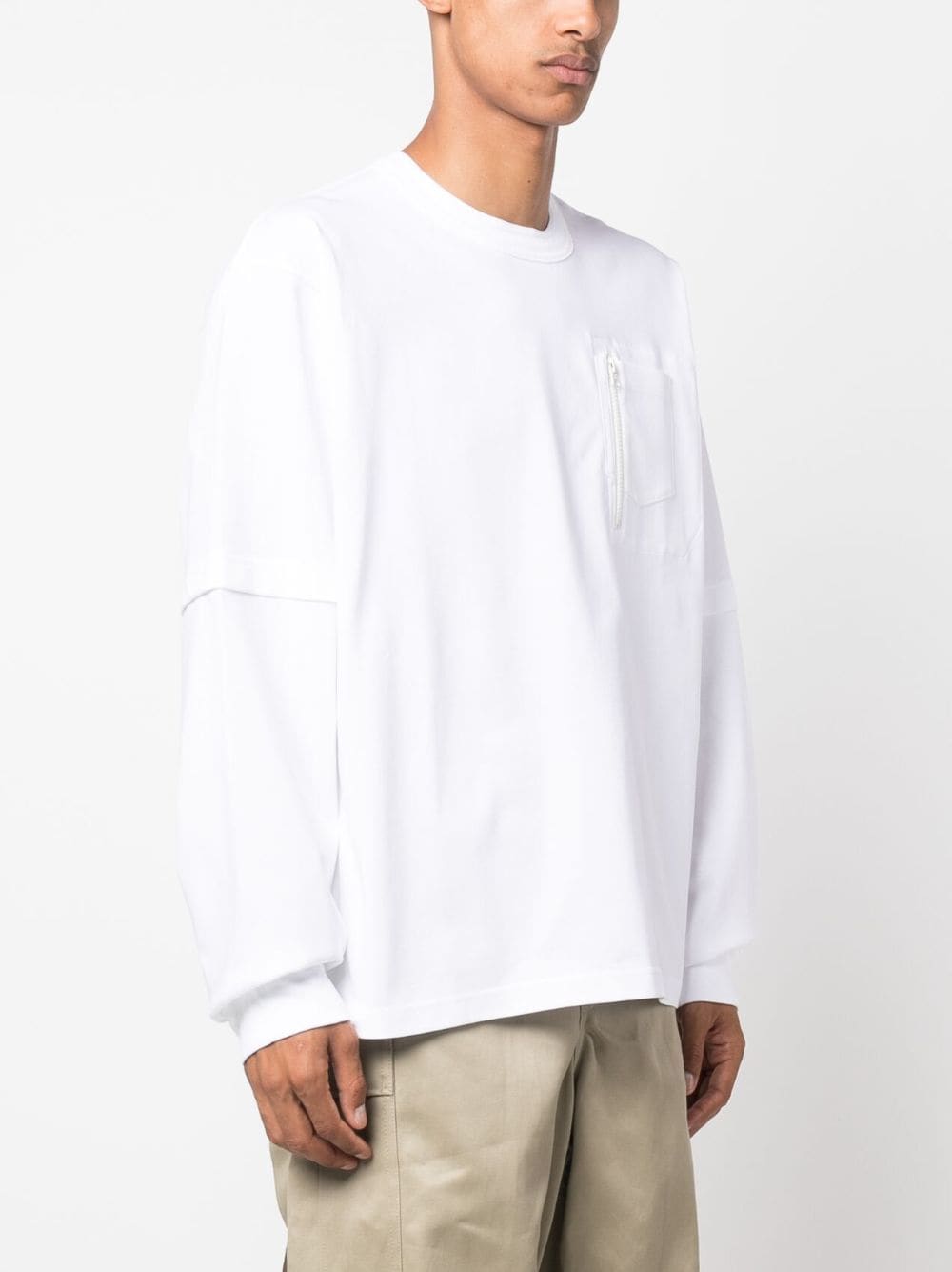 Sacai Zip-fastening Pocket Cotton T-shirt In Weiss | ModeSens