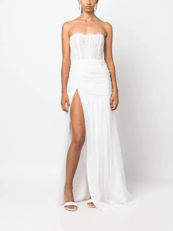 Ana Radu floral lace Strapless Corset Dress White FARFETCH BH