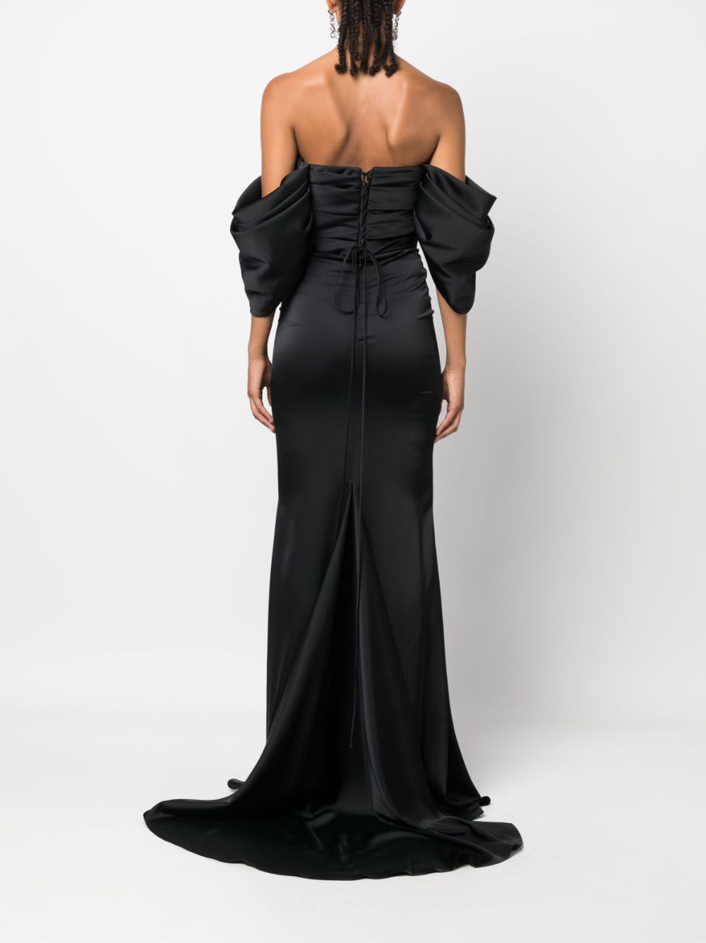 Shop Ana Radu Off-shoulder Ruched Maxi Dress In Black