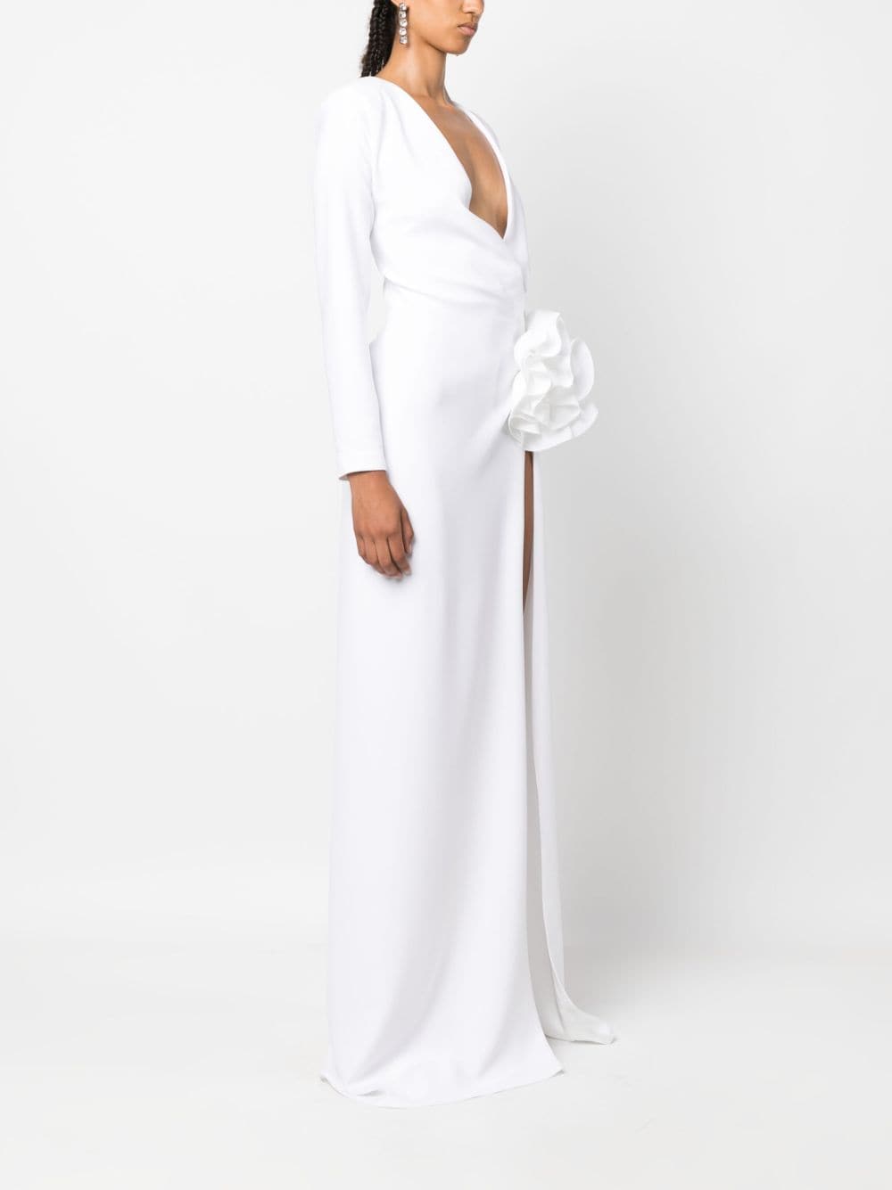 Shop Ana Radu Floral-appliqué V-neck Dress In White
