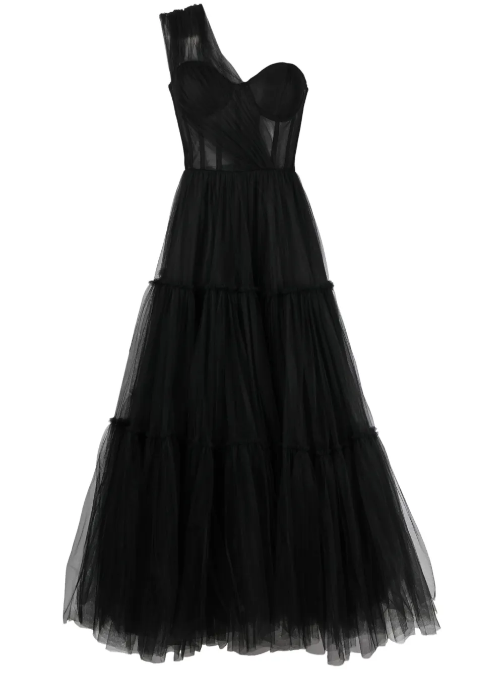 Ana Radu One-shoulder Ruffled Maxi Dress In Black