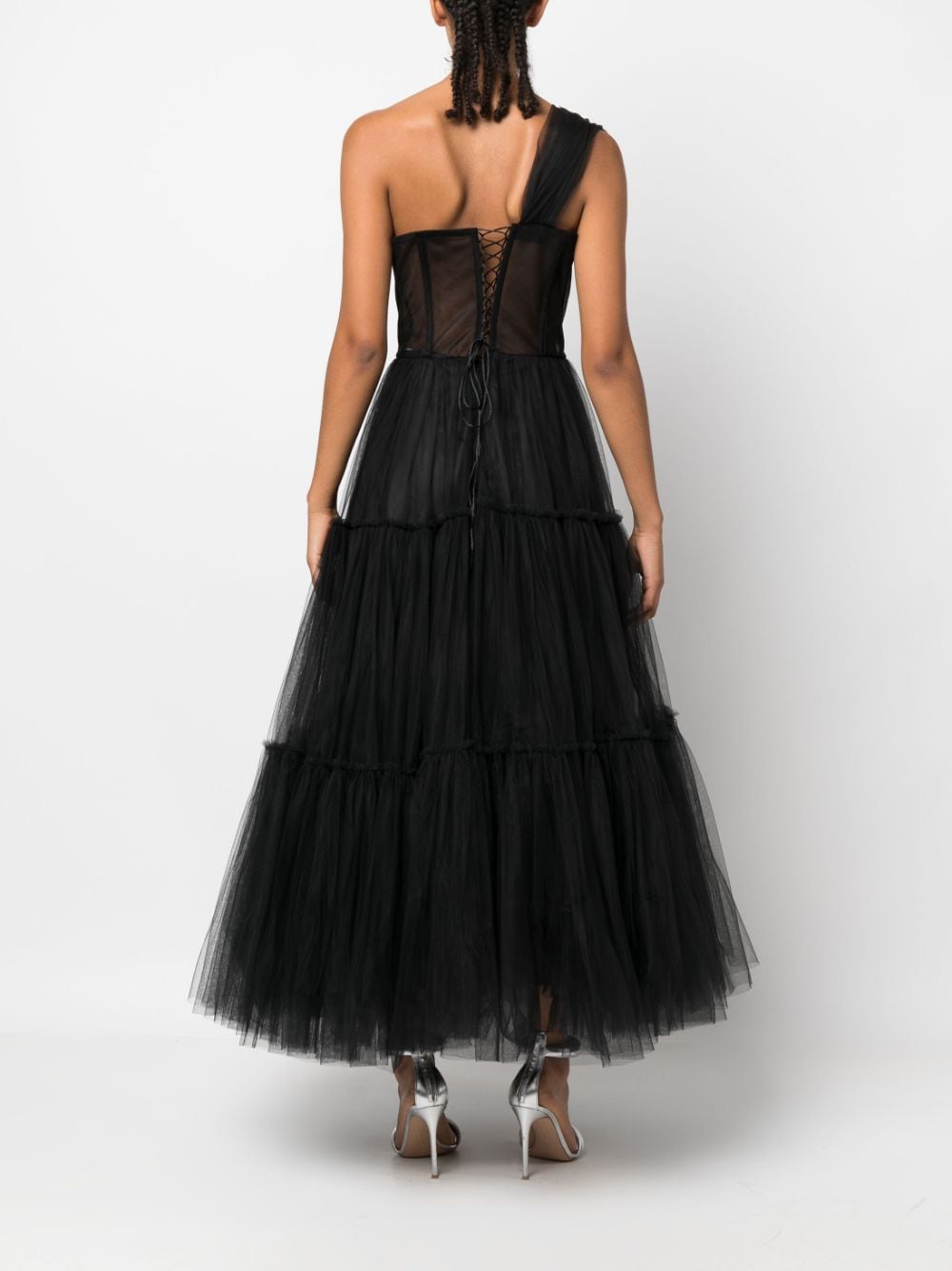 Shop Ana Radu One-shoulder Ruffled Maxi Dress In Black