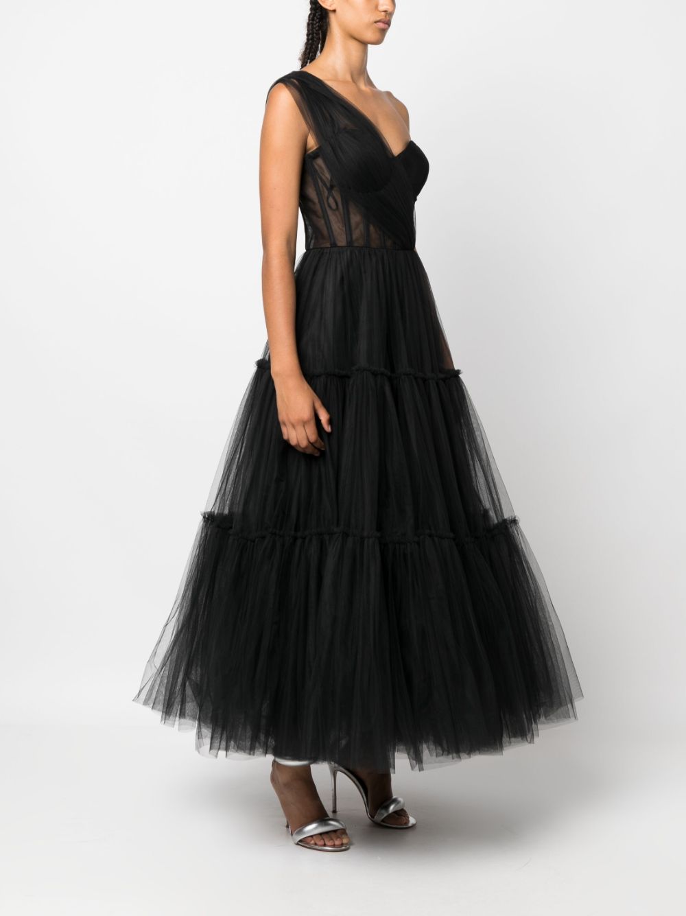 Shop Ana Radu One-shoulder Ruffled Maxi Dress In Black