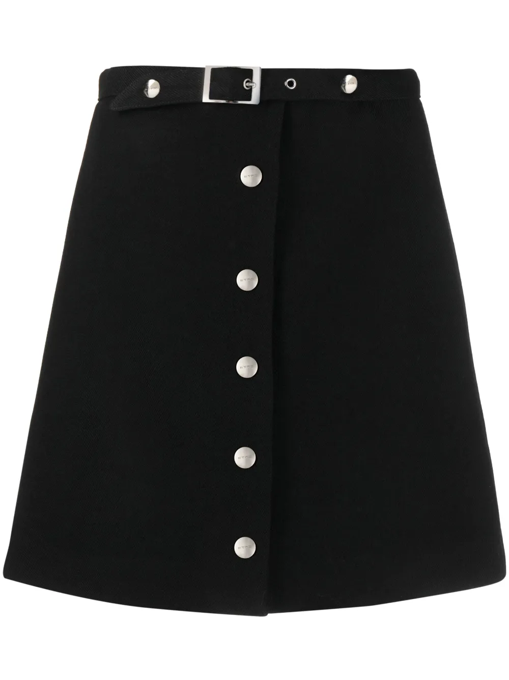 Etro Wool & Viscose Twill Belted Mini Skirt In Black