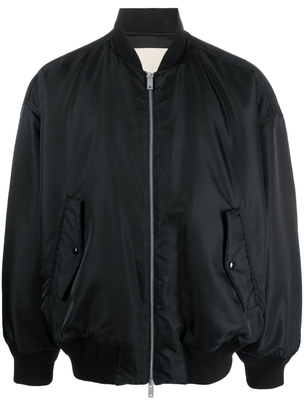 zip-up satin-finish bomber jacket