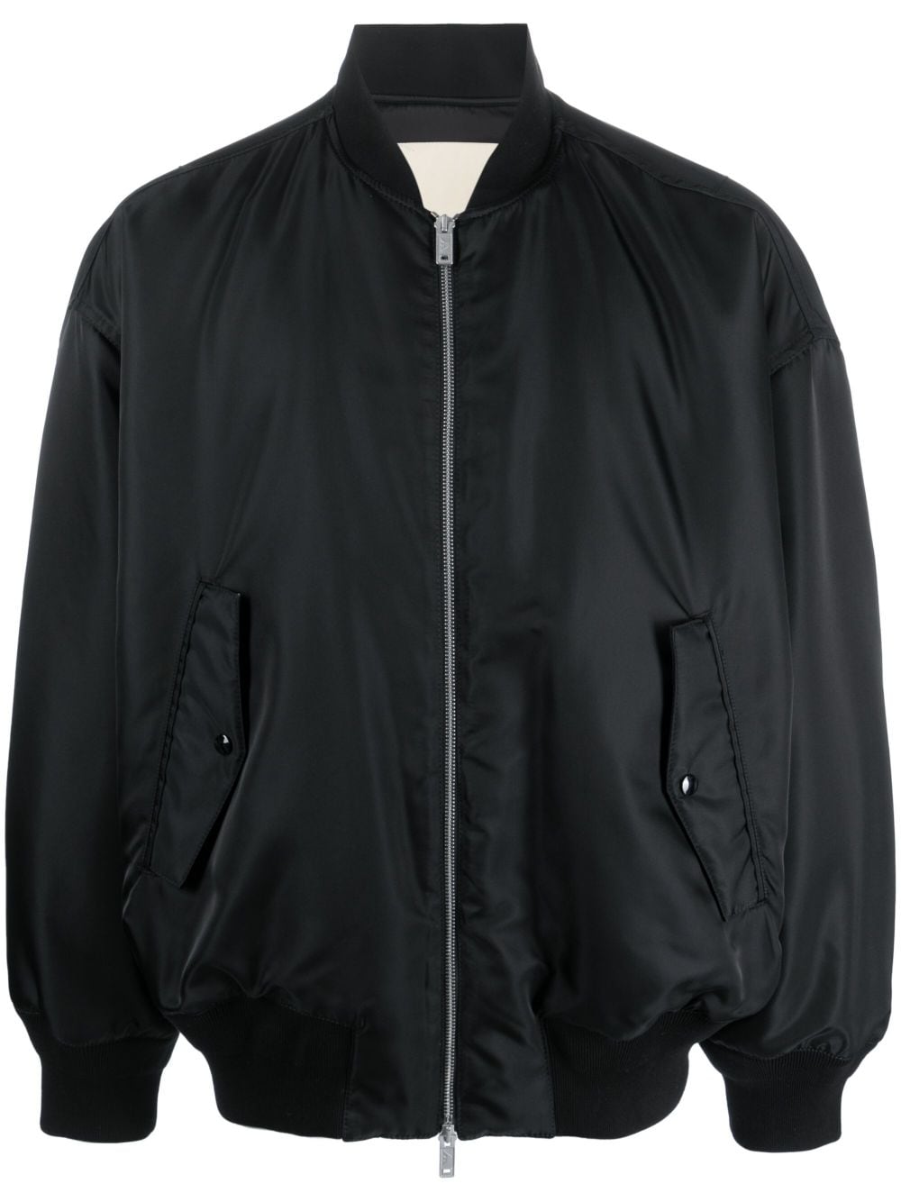 Emporio Armani Zip-up Satin-finish Bomber Jacket In Black