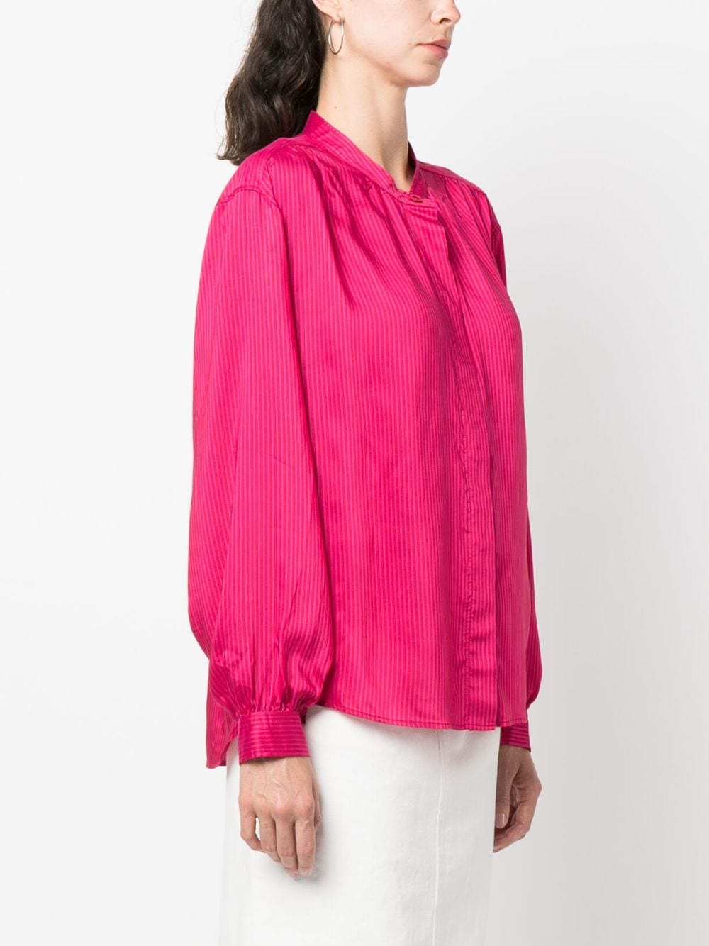 Shop Isabel Marant Striped Band-collar Shirt In Pink