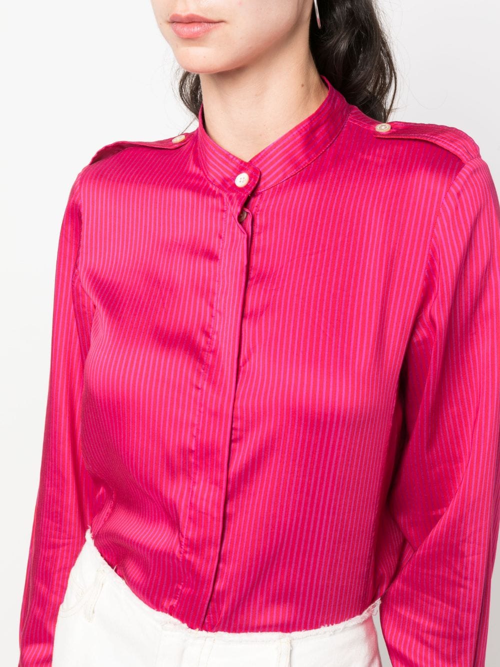 Shop Isabel Marant Striped Band-collar Shirt In Pink